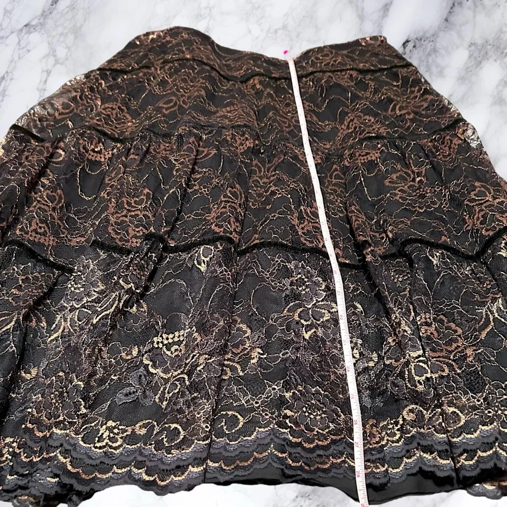 LAUREN RALPH LAUREN Skirt Womens 14 Black Gold Lace Tier MIDI Cocktail - Picture 12 of 14